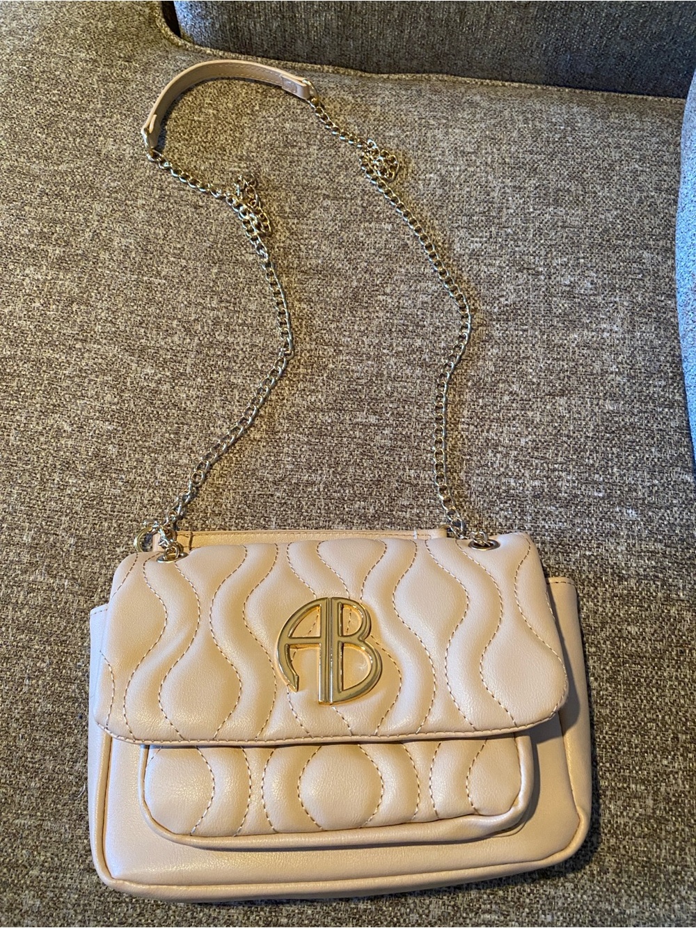 AB Quilted Crossbody Bag in Blush Pink with Gold Hardware